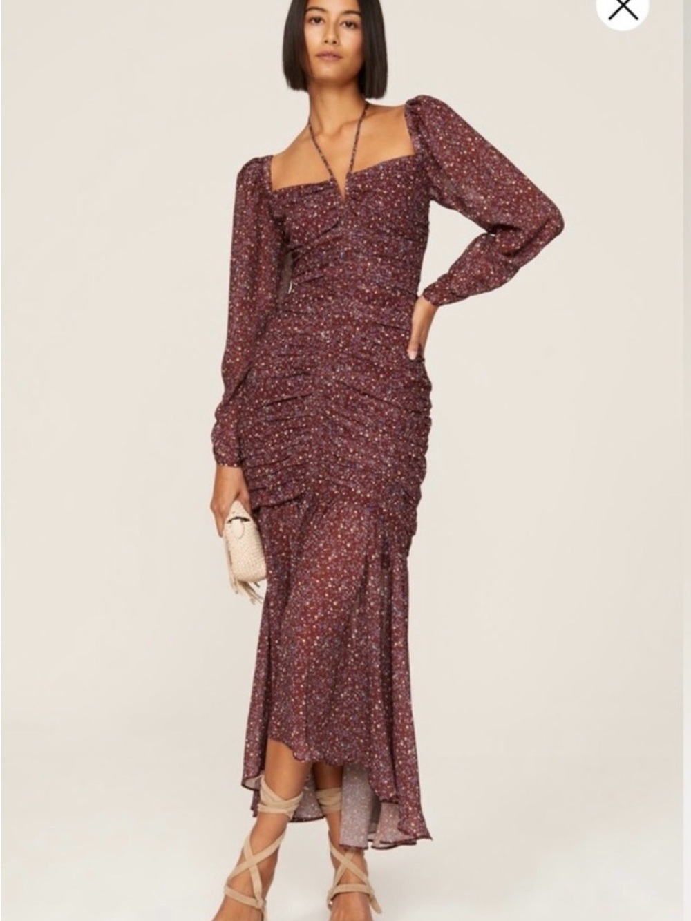 Astr Burgundy Floral Ruched Long-Sleeve Maxi Dress